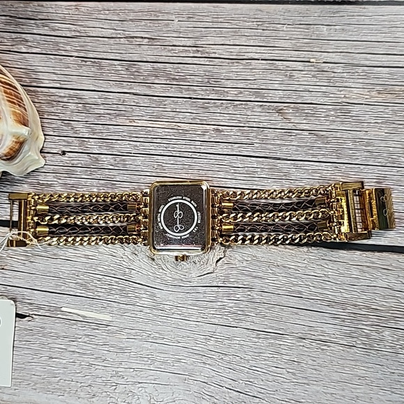 NWT JESSICA SIMPSON MULTI-CHAIN BRAIDED BAND GOLD TONE RECTANGLE WATCH - Picture 5 of 14